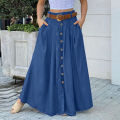 ZANZEA Womens Pleated Button Down Skirts A Line Flare Swing Solid Long Maxi Skirts. 