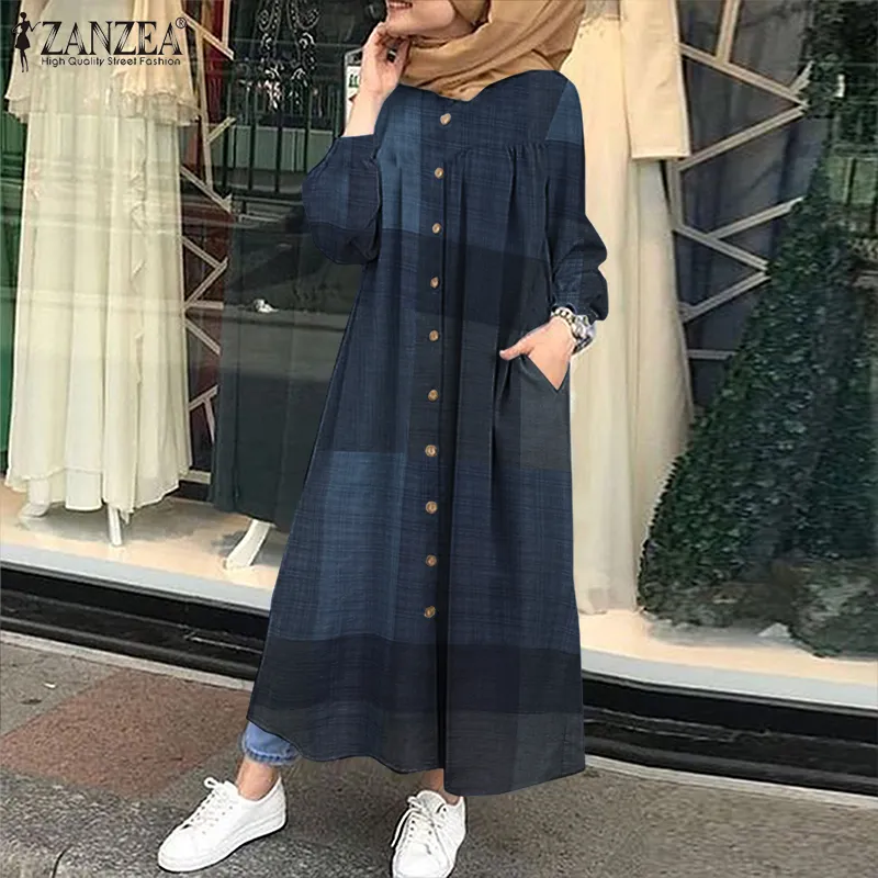 long shirt dress abaya MAXI SHIRT DRESS (ABAYA)- BLUE H A A