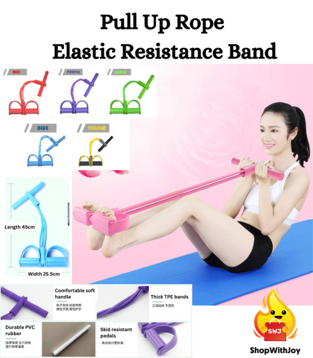 \12304; ShopWithJoy】4 Ropes Pull Rope Elastic Resistance band Exercise Body Home Fiess Sit Up Abdominal Workout Equipment