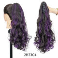 18 Inch Long Curly Wig with Deep Purple Red Sky Blue Ponytail and Large Claw Clip Synthetic Fake Ponytail Extension.