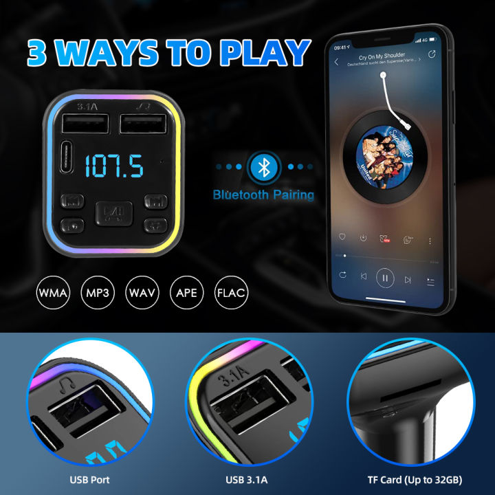 Kebidumei%20Car%20Bluetooth%205.0%20FM%20Transmitter%20PD%20Type%20C%20Dual%20USB%203.1A%20Fast%20Charger%20Colorful%20Ambient%20Light%20Handsfree%20MP3%20Modulator%20Player%20-%20Image%206