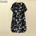 ZANZEA Women's Vintage Bohemian Floral Printed Shift Dresses Causal Short Sleeve O-Neck Dress #3. 