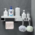 Punch-Free Storage Corner Rack Shelf Towel Hanger Hook Bathroom Kitchen Shelf - Grey. 