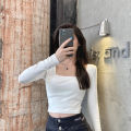 YOCHO New Fashion T shirt Slim Top Womens Long Sleeve Square Neck Women Tshirt. 