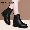 KKJ MALL Kulit Lembut But Pendek Tunggal a British Dan Musim Sejuk Model Liar Plus Veet Tebal Tebal Soled Tebal Bertumit Motosikal Martin Boots Wanita. 