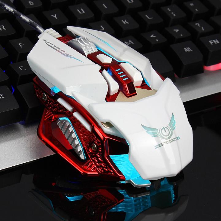 Zerodate Backlit Gaming Mouse Ajustable 4000DPI 8 Button Optical Macro Programming for Gaming LOL - White (white)