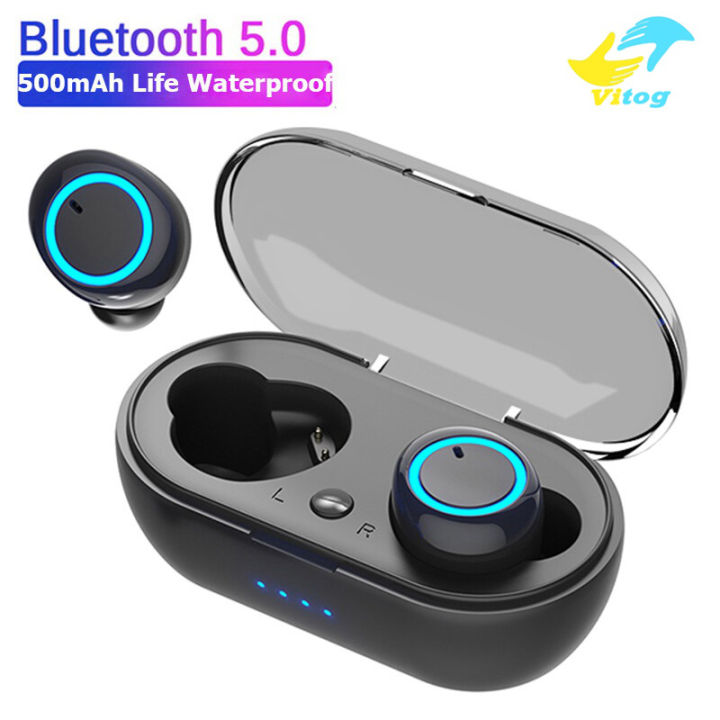 Vitog Y50 TWS Earphone With Mic,Touch Control Noise Cancelg Wireless Earbuds for Gaming,Sports Waterproof HD Call Bluetooth Headset For Huawei Xiaomi Samsung iPhone OPPO VIVO Redmi Mobile Phones/Tablets/Laptop