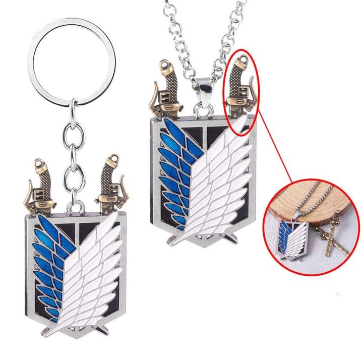 YOCKY Personality Men School Bag Scout Regiment Giant Legion Flag Alloy Anime Rings Attack On Titan Necklace Car Chain Key Chains Pendant