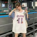 T Shirt Sport Jersey 2024 Basketball Casual Short Sleeve Korean Version Fashion Splicing Two Pieces Top Printing Loose T-Shirt for Women INS New. 