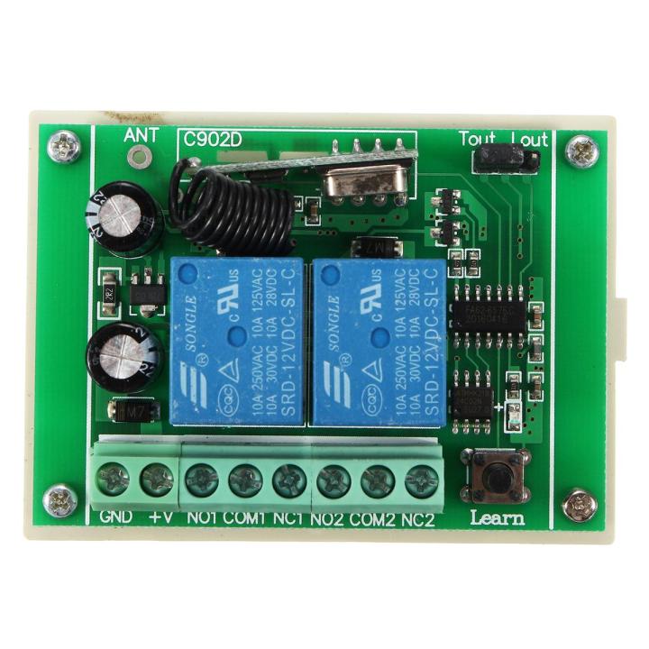433MHz 12V New 10A 2 Channel Receiver RF Relay Remote Control Switch ...