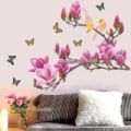 Autoleader 110x80cm Highquality Magnolia Flower Tree Butterfly Birds Wall Stickers Art Decal Wallpaper -. 