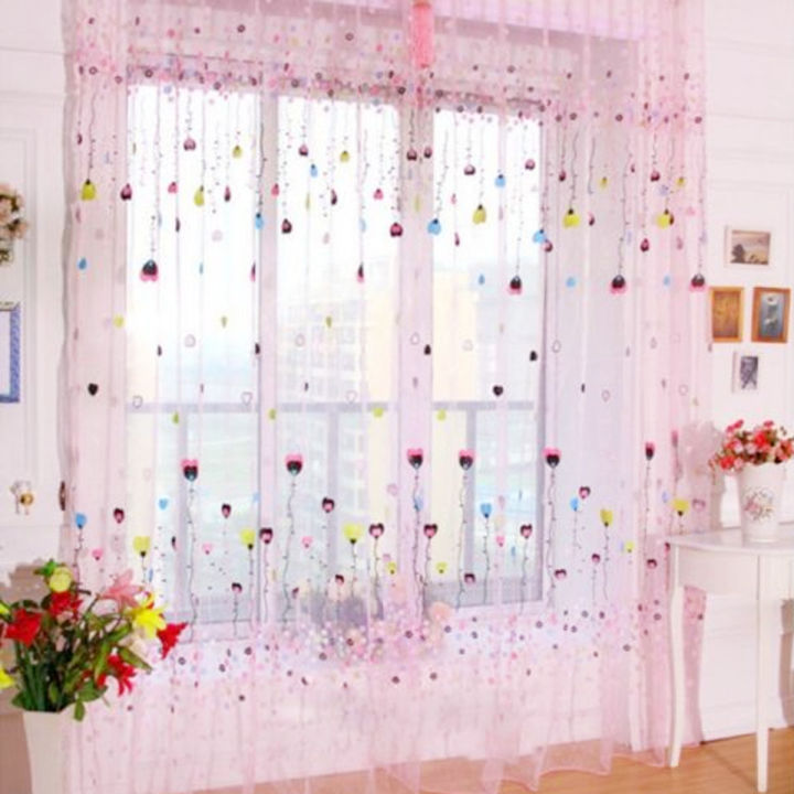 Heart Sheer HOT SELL New Voile Door Window Curtain Drape Panel Living Room Divider Screen  - Pink pink