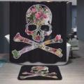 Shower Curtains + Door Mat Black. 