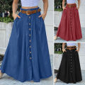 ZANZEA Womens Pleated Button Down Skirts A Line Flare Swing Solid Long Maxi Skirts. 