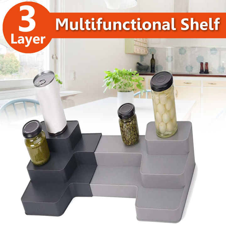 Multifunctional 3 New Layers Plastic Storage Rack Spice Step Shelf ...