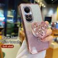 xprmy for OPPO Reno 10 Pro 5G Electroplating Luxury Soft Glitter TPU Cell Phone Back Cover Phone Case Love Shape Bracket Kickstand For Girl Women.