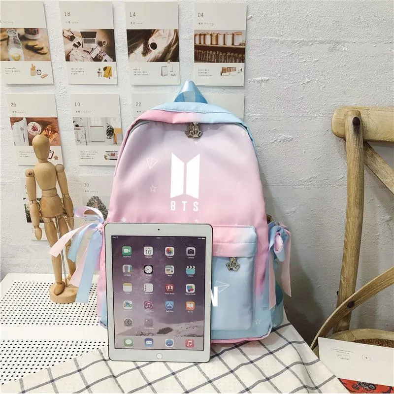 KPOP BTS Bangtan Boys Gradient Color Backpacks for Women Girls