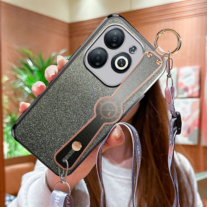 For Tecno Spark Go 2024 BG6 Spark 20 KJ5 Spark 20C BG7 BG7n Pop 8 BG6h BG6i Spark 20 Pro KJ6 Flash powder electroplating Wrist strap bracket Phone Case Whit lanyard