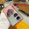 xprmy for OPPO Reno 10 Pro 5G Electroplating Luxury Soft Glitter TPU Cell Phone Back Cover Phone Case Love Shape Bracket Kickstand For Girl Women.
