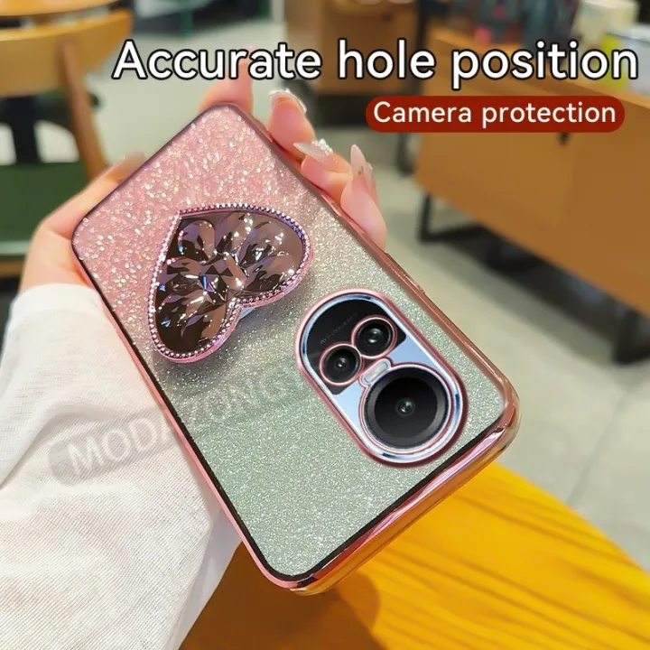 xprmy%20for%20OPPO%20Reno%2010%20Pro%205G%20Electroplating%20Luxury%20Soft%20Glitter%20TPU%20Cell%20Phone%20Back%20Cover%20Phone%20Case%20Love%20Shape%20Bracket%20Kickstand%20For%20Girl%20Women%20-%20Image%202