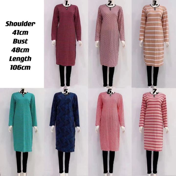Muslimah Corak Sleeve Long Shirt Blouse Labuh Cotton