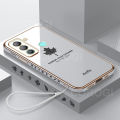 For Tecno Pop 5 LTE Back Cover + Hand Strap Fashion Shiny 6D Plating Maple Leaves Protective Case Square Bumper Soft Silicone Mobile Phone Cases. 
