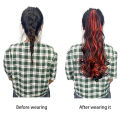 18 Inch Long Curly Wig with Deep Purple Red Sky Blue Ponytail and Large Claw Clip Synthetic Fake Ponytail Extension.