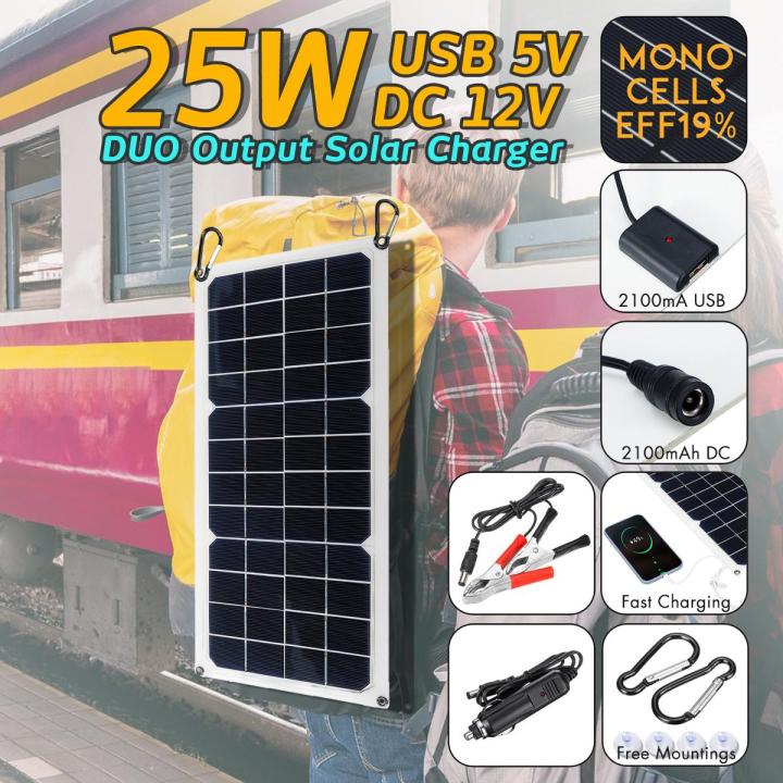 25W%20DUO%20Output%2012V%20%205V%20Universal%20Serial%20Bus%20Mono?Solar%20Power%20Charging%20Panel%20w%20Suckers%20&%20Carabiner%20for%20DUO%20Output%20for%2012V%205V%20Camping%20Fan/Lamp/Power%20Generator%20System%20For%20iPhone%20Huawei%20-%20-%20Image%202