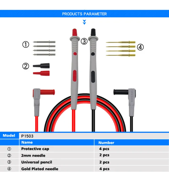 Cleqee P1503 Multimeter Tools DIY Probes Replaceable Needles Test Leads ...