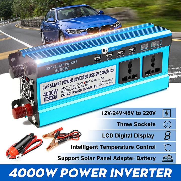 4000W 24V Car Solar Power Inverter DC 12/24/48V To AC 220V Sine Wave ...