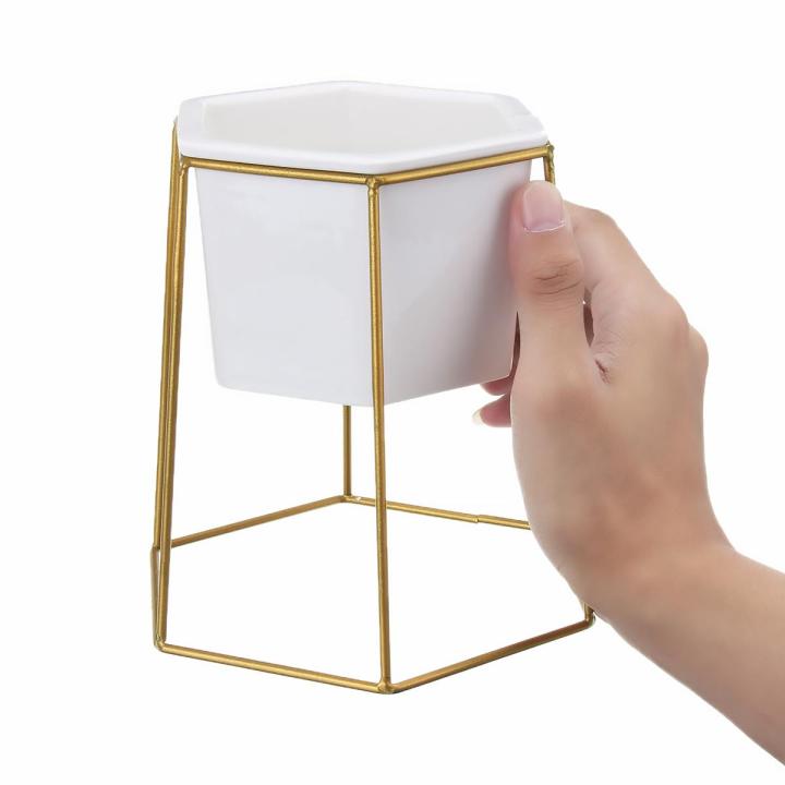 Hexagon%20Ceramic%20Plant%20Pot%20Metal%20Rack%20Holder%20Set%20Succulent%20Flower%20Planter%20Garden%20-%20Golden%20-%20Image%208