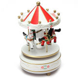 Wooden + HOT SELL Plastic Merry-Go-Round Carousel Music Box Christmas Birthday Gift Toy - White