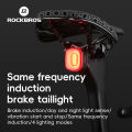 ROCKBROS Smart Brake Taillight Same Frequency Induction Bright Seat Post Saddle Mounting Multi-Functional Rear Light Durable Long Battery Life Flashing Back Light Cycling Equipment. 