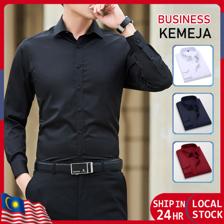 Bu Kemeja Lengan Panjang Slim Fit Office Business Putih Men Shirt Labuh Casual Dress Dating Korea kemeja Lelaki