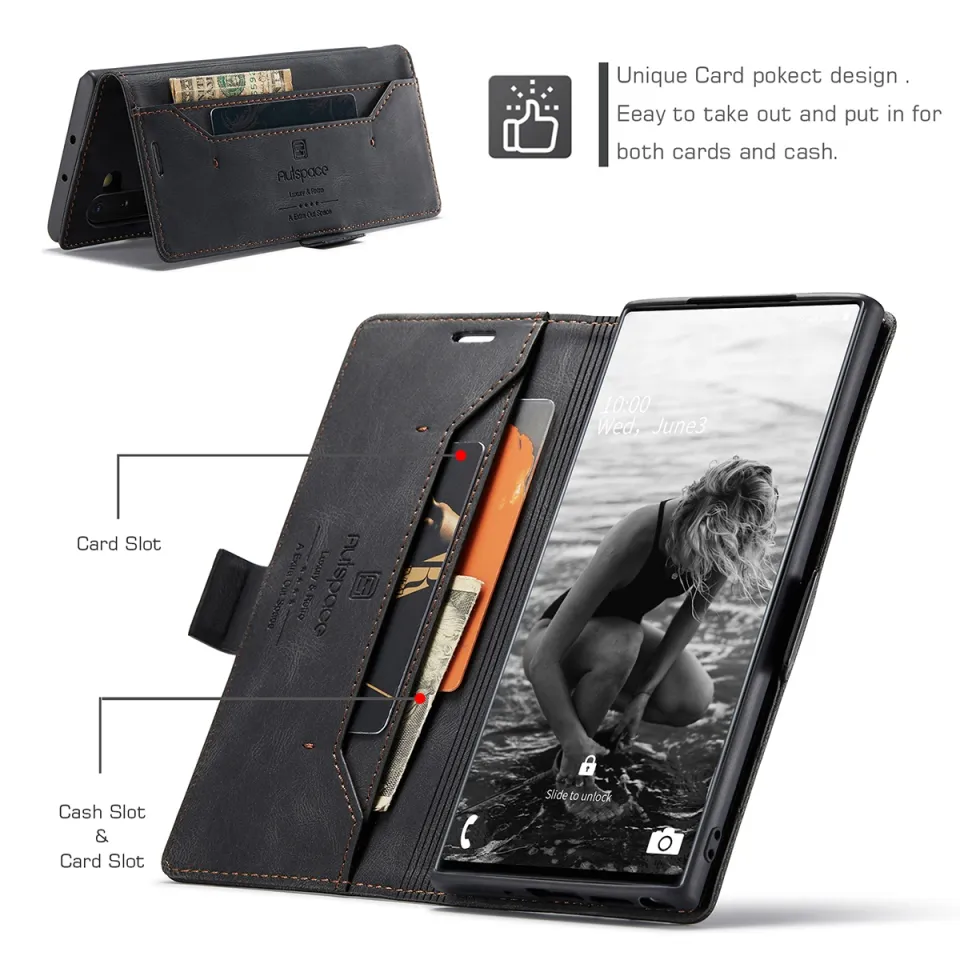 Vankii Cover per Samsung Galaxy Note 10 Plus, Flip Caso Libro Premium Portafoglio Custodia in Pelle PU Magnetica,Custodia Pelle Sintetica TPU Silicone Antiurto,Funzione Supporto Slot Schede (Nero