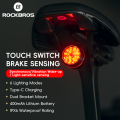 ROCKBROS Touch Smart Brake Taillight Type C Rechargeable Brake Sensor Road BMT Bicycle Tail Light Ripple Light. 