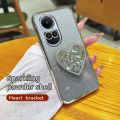 xprmy for OPPO Reno 10 Pro 5G Electroplating Luxury Soft Glitter TPU Cell Phone Back Cover Phone Case Love Shape Bracket Kickstand For Girl Women.
