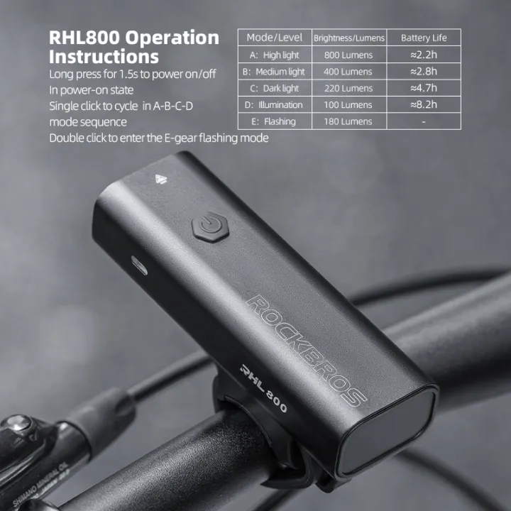 ROCKBROS%20Bicycle%20Lights%20Aluminum%20Alloy%20Waterproof%20800LM%20High%20Brightness%20Flashlight%20Rechargeable%20Cycling%20Headlight%20-%20Image%204