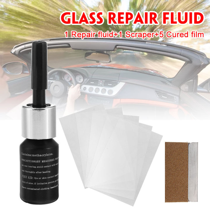Car Window Glass Crack Repair Kit Fluid Windshield Scrape Crack Repair Tool DIY +5 x Cured films-