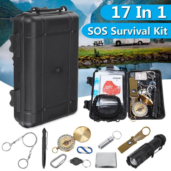 17 Sports New in 1 SOS Emergency Camping Hiking Survival Equipment Kit ...