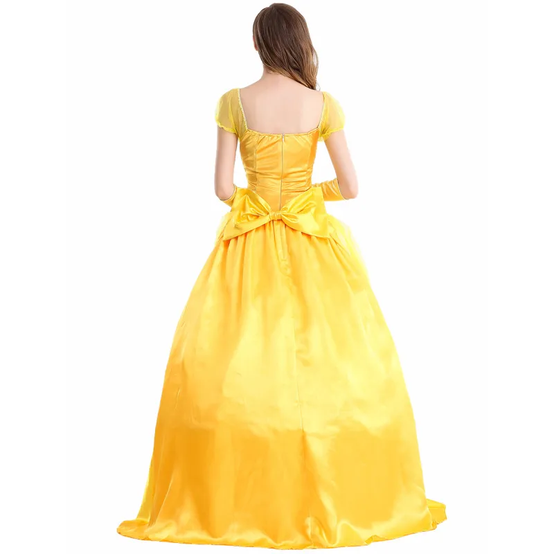 strapless open back dress Princess Yellow Off-the-shoulder Disney Belle Velour Bodysuit Dress