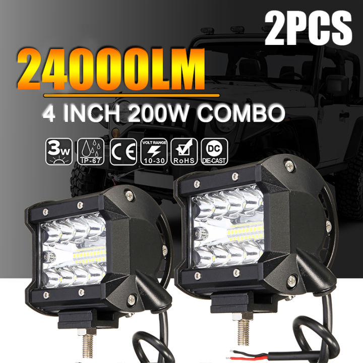 (2pcs-Universal) 4inch 20led 200W 2400lm IP67 Tri-Row Angle Adjustable ...