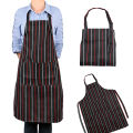 【HOT】 Adult Black Stripe Bib Cooking Apron With Pockets Cotton Home Kitchen Chef Restaurant Waiter Aprons Fashion For Cooking Baking Adjustable Apron For Man Woman. 