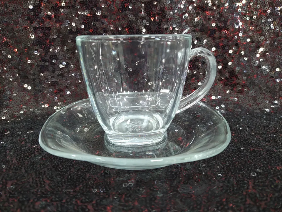 Glass Transparent Square Tea Cup pieces and Saucer pieces Set
