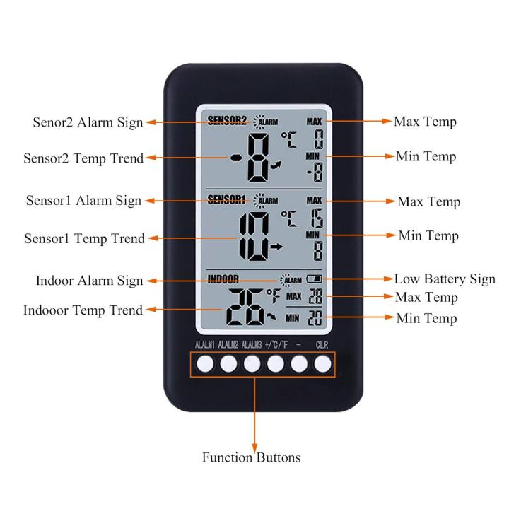 2 Sensor New Digital Freezer Alarm LCD screen Indoor Outdoor - | Daraz ...