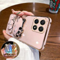 Luxury For Honor X8c X8b X8A X8 4G X8 5G Back Cover with Cute Cat Makeup Mirror Bracket Luxury 6D Plating Frame Shiny Case Soft Silicone Square Stand Phone Cases for Girls. 