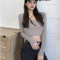 YOCHO New Fashion T shirt Slim Top Womens Long Sleeve Square Neck Women Tshirt. 