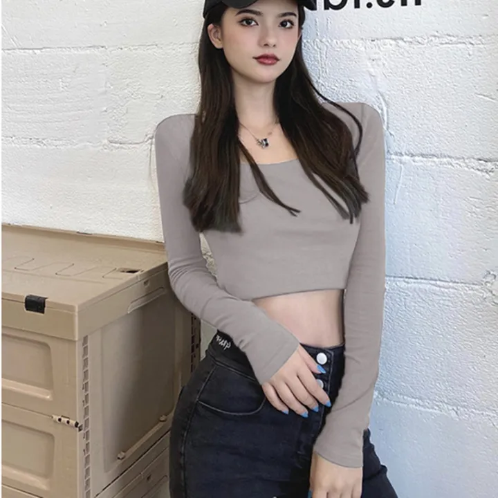 YOCHO%20New%20Fashion%20T%20shirt%20Slim%20Top%20Womens%20Long%20Sleeve%20Square%20Neck%20Women%20Tshirt%20-%20Image%203