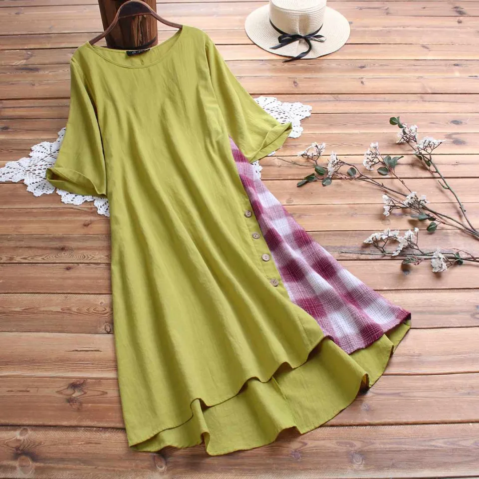 Fashion Summer Printed Dress Women's Sundress ZANZEA 2021 Short Sleeve Tunic Maxi Vestidos Female Casual Polka Dot Robe Oversize