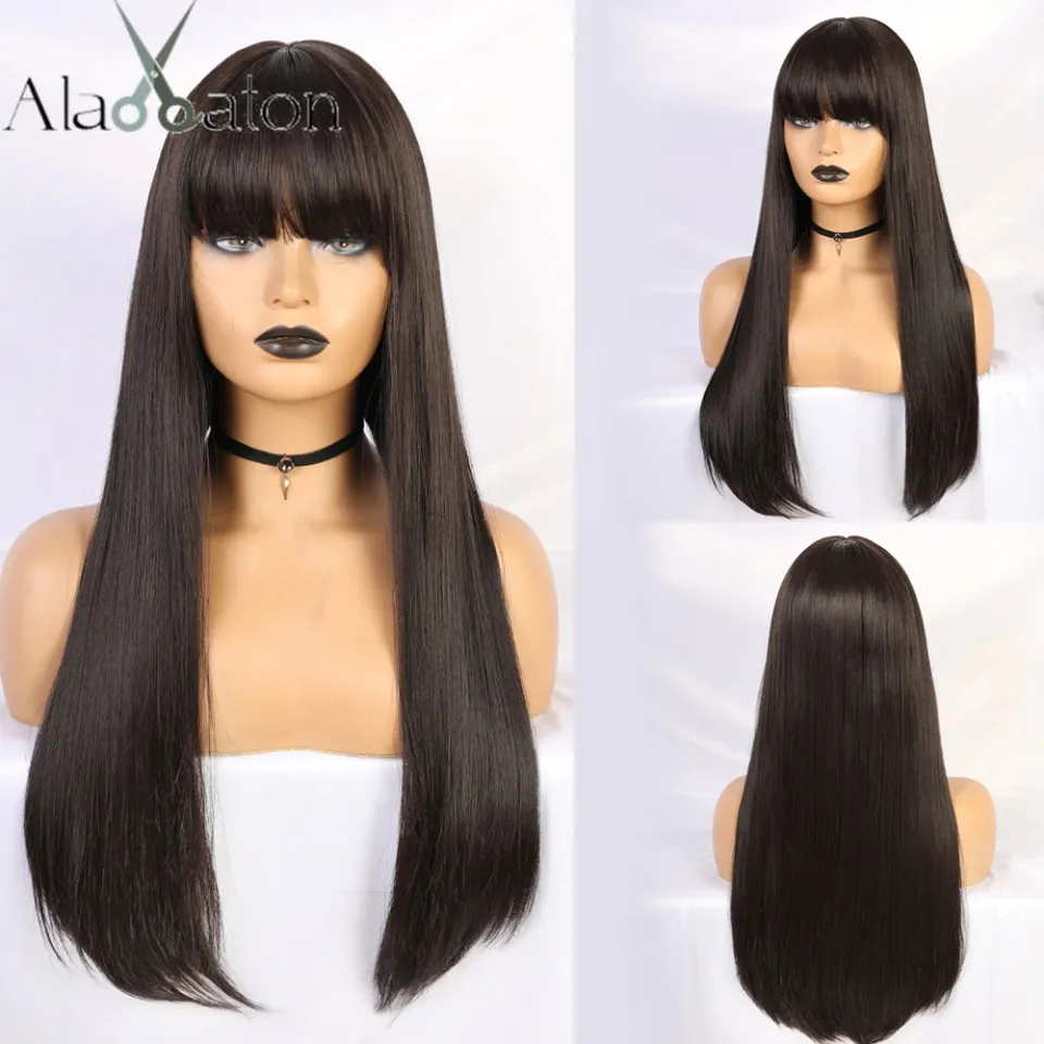 Full Head Synthetic Women Wigs Long Natural Black Straight Hair Wig For  Women